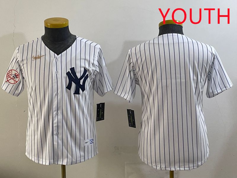 Youth 2025 New York Yankees Blank White Stripe Throwback Nike MLB Jersey style 37->youth mlb jersey->Youth Jersey